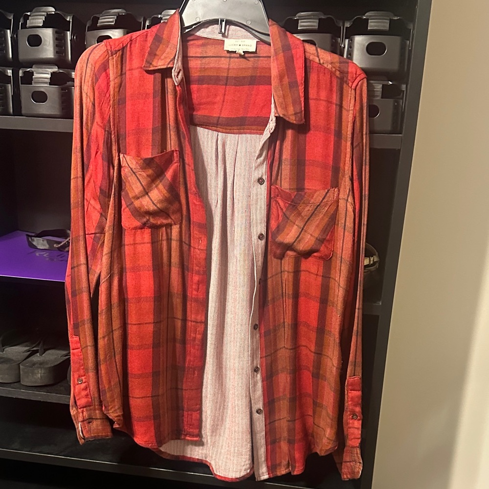 Lucky Brand Red Plaid Women's Button Down Shirt